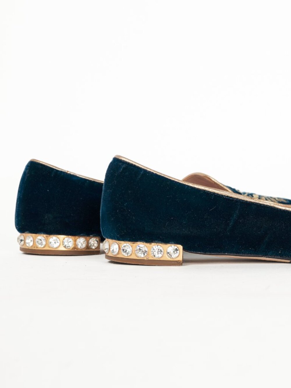 Miu Miu PF12 Blue Velvet Embroidered Crystal-Heel Loafers - Picture 8 of 9